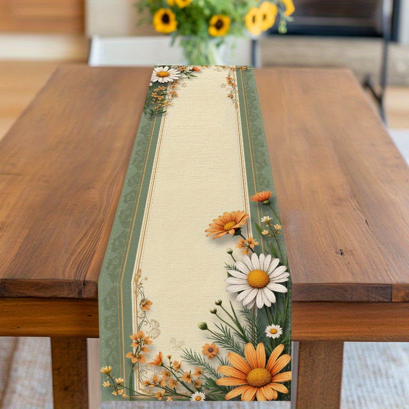 Linen Table Runner - 데이지 해바라기 테이블 러너 1개, 단면