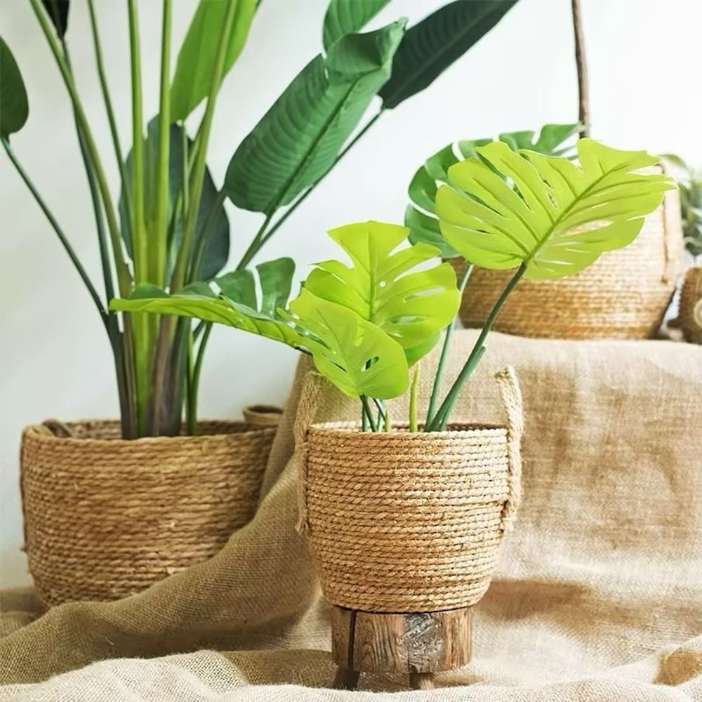 Rattan Plant Basket - 정원 테라스용 화분 바구니 라탄 짚