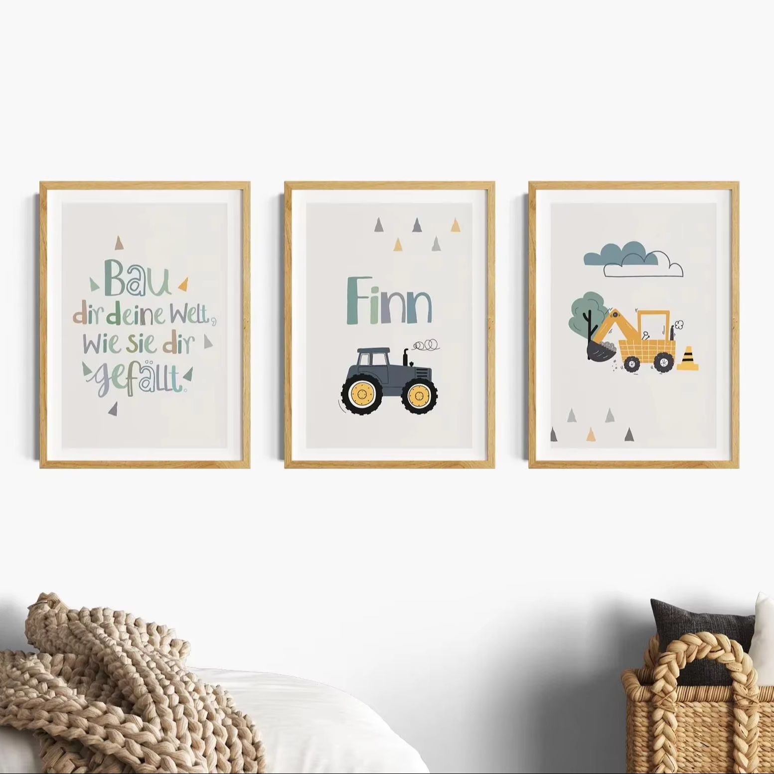 3개/세트 만화 굴착기 트랙터 맞춤 이름 캔버스 프린팅 - Home Decor Theme 리뷰 및 가격