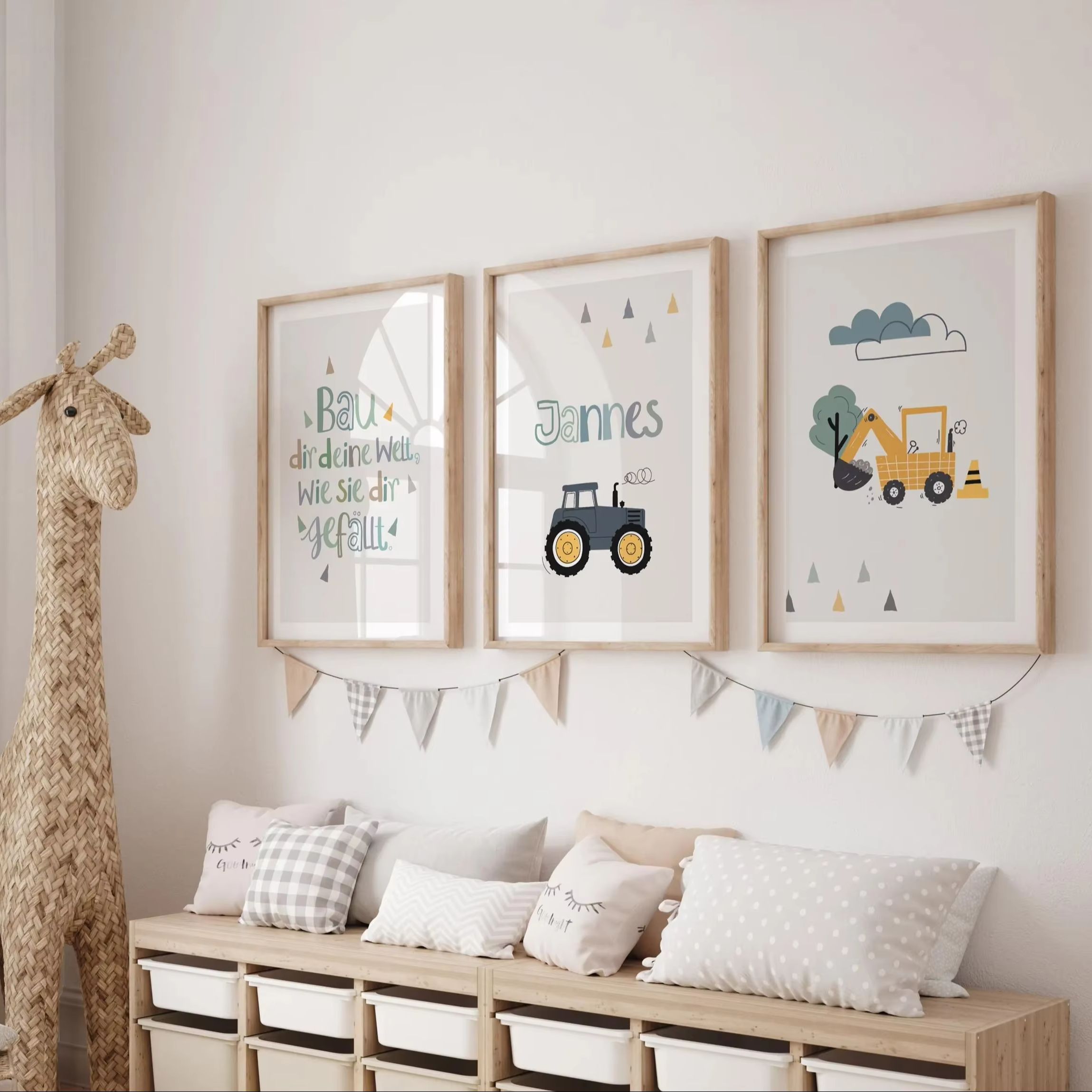 3개/세트 만화 굴착기 트랙터 맞춤 이름 캔버스 프린팅 - Home Decor Theme 리뷰 및 가격