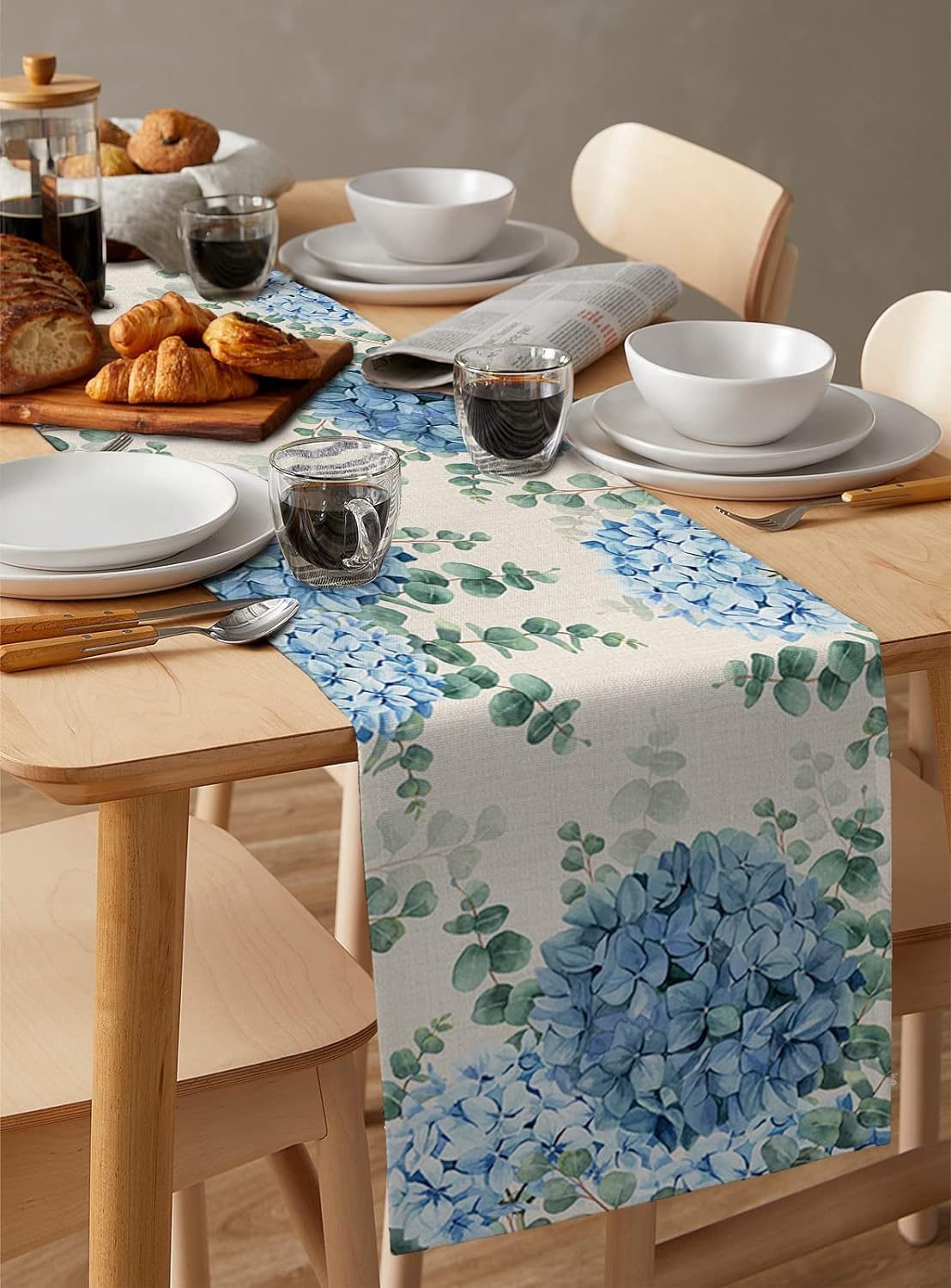 블루 수국 유칼립투스 리넨 테이블 러너 드레서 스카프  - Linen Table Runner 리뷰 및 가격