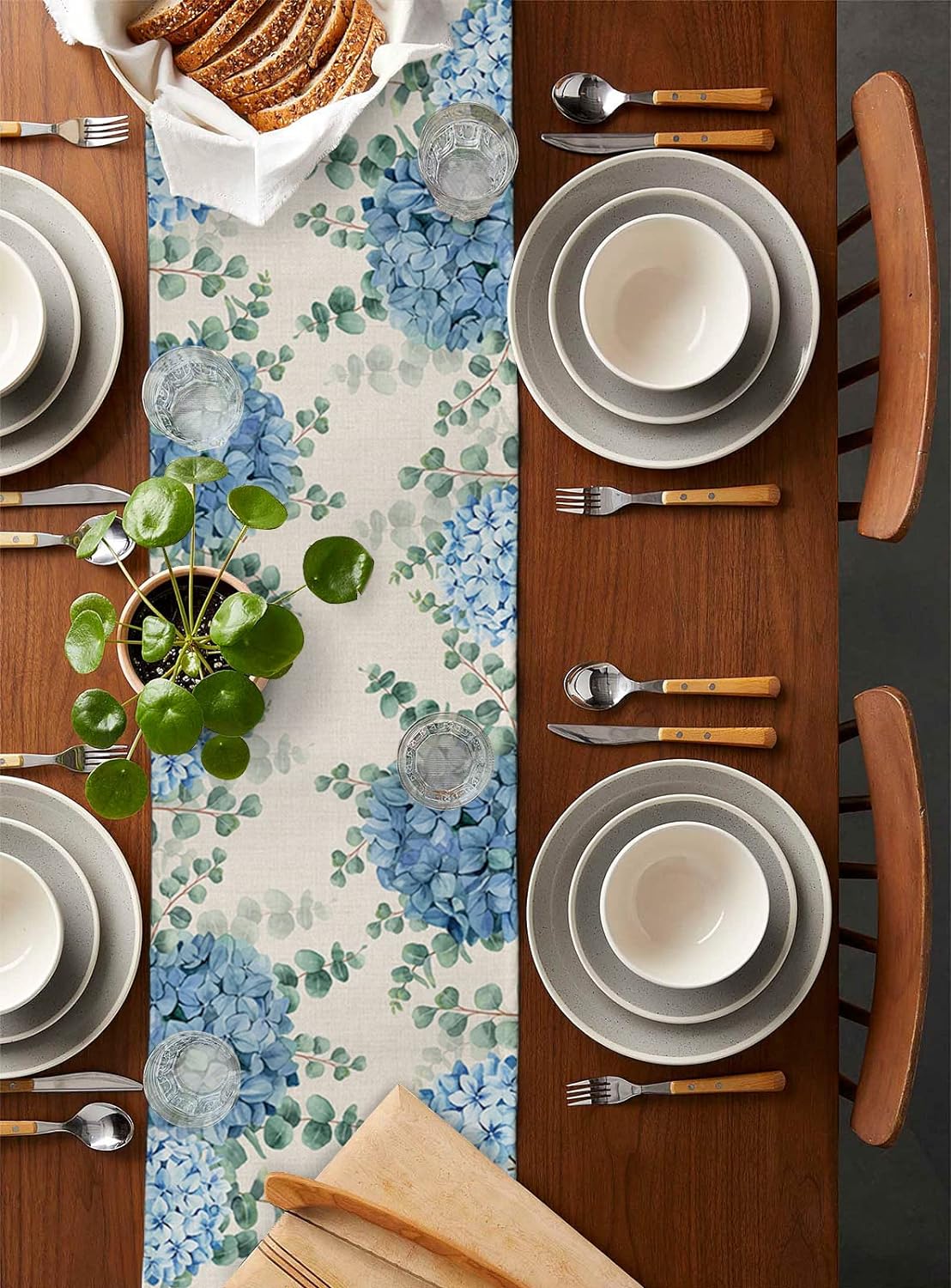 블루 수국 유칼립투스 리넨 테이블 러너 드레서 스카프  - Linen Table Runner 리뷰 및 가격