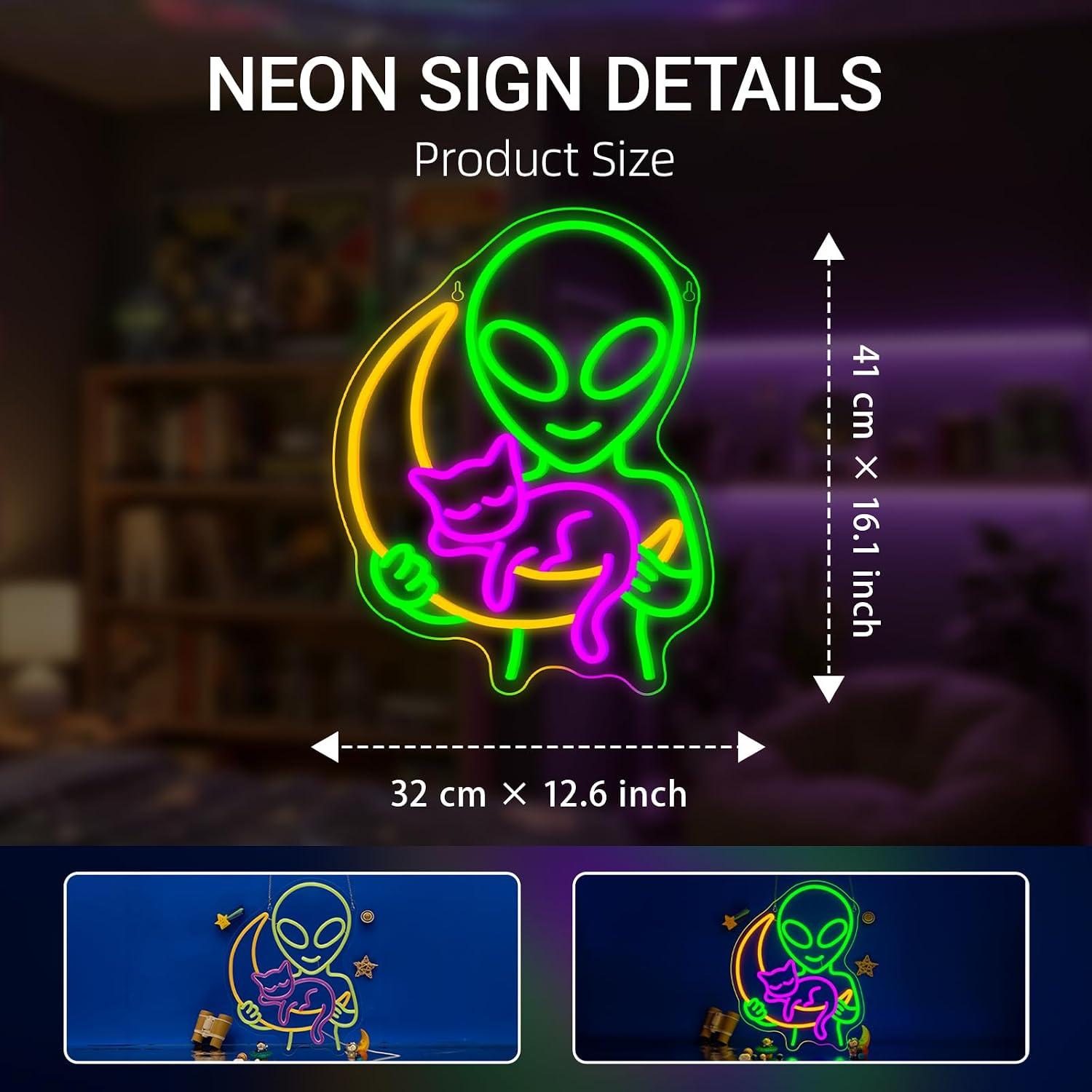 외계인 고양이 네온사인, 잠든 고양이 달 모양 LED  - Home Decor Theme 리뷰 및 가격