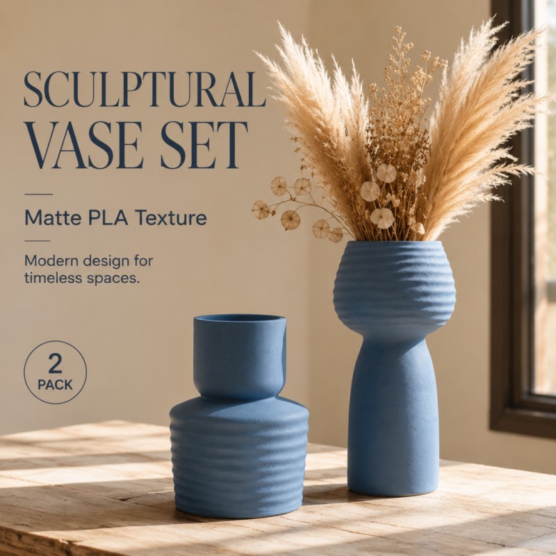 2개 세트 거친 질감의 파란색 꽃병 세트 무광 PLA  - Pampas Grass Decor 리뷰 및 가격
