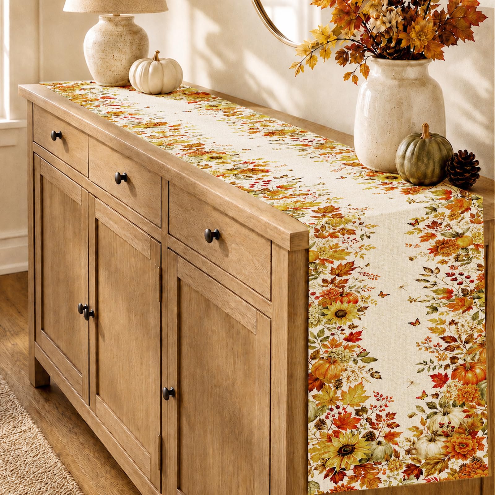 가을 해바라기 호박 단풍잎 테이블 러너, 추수감사절 팜 - Linen Table Runner 리뷰 및 가격