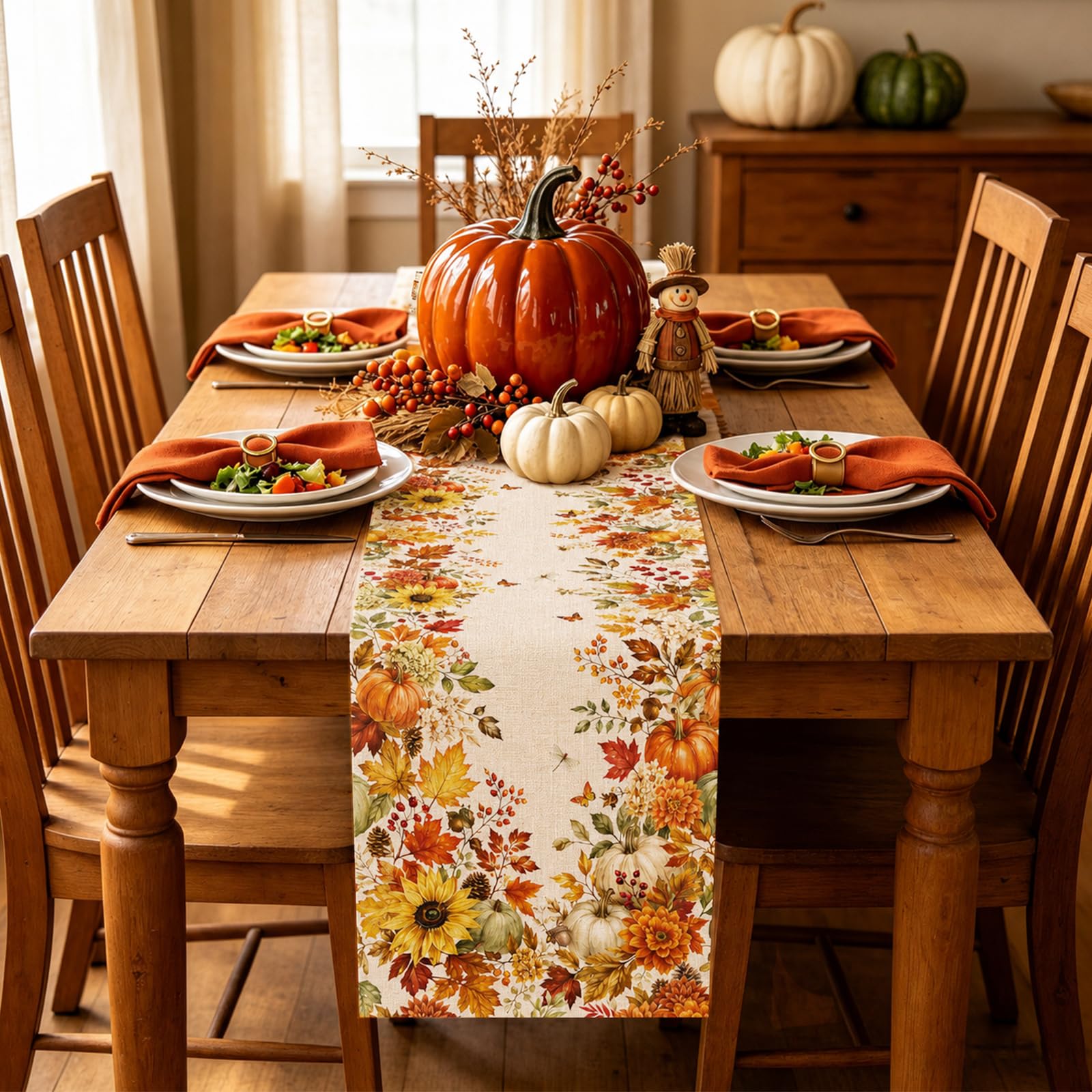 가을 해바라기 호박 단풍잎 테이블 러너, 추수감사절 팜 - Linen Table Runner 리뷰 및 가격