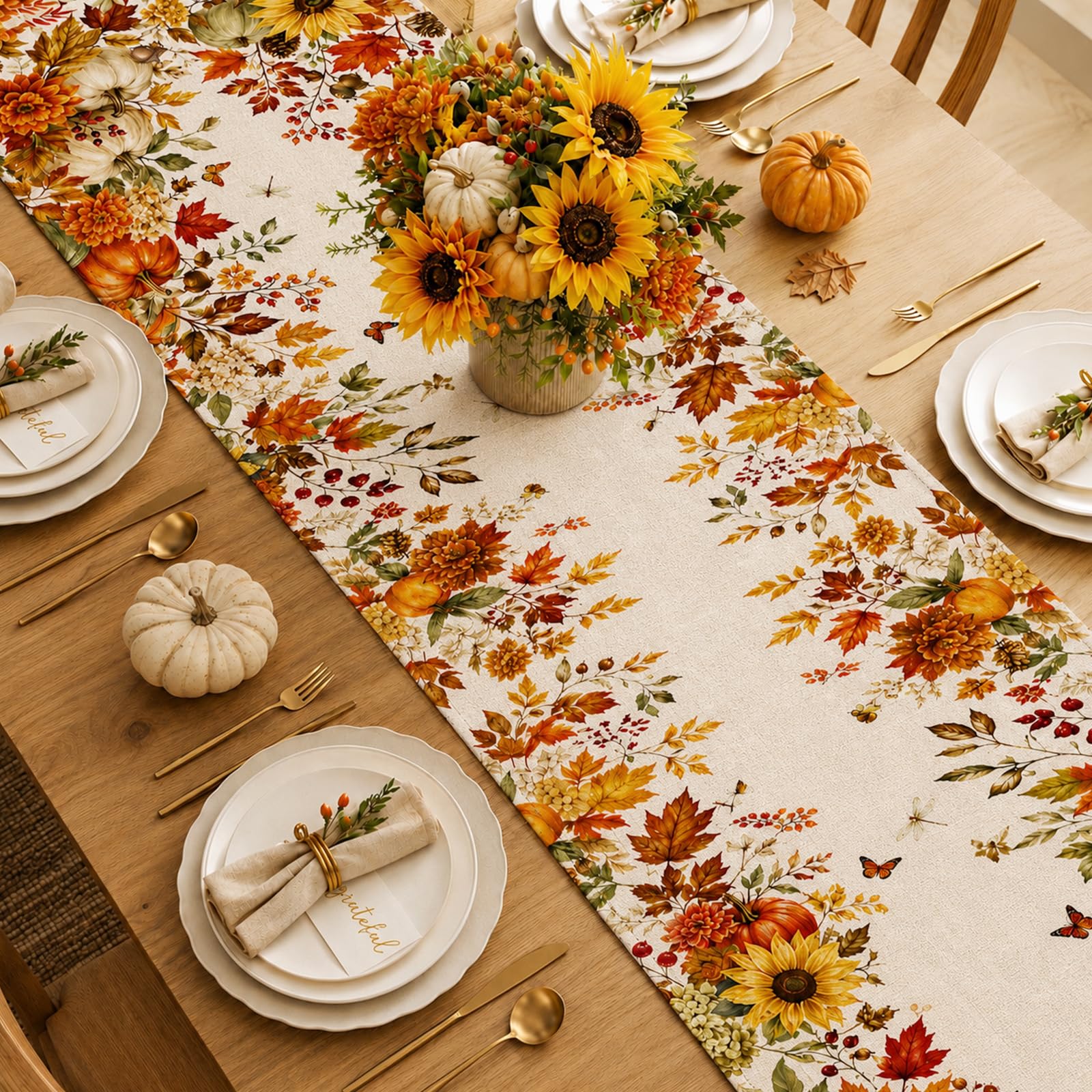 가을 해바라기 호박 단풍잎 테이블 러너, 추수감사절 팜 - Linen Table Runner 리뷰 및 가격