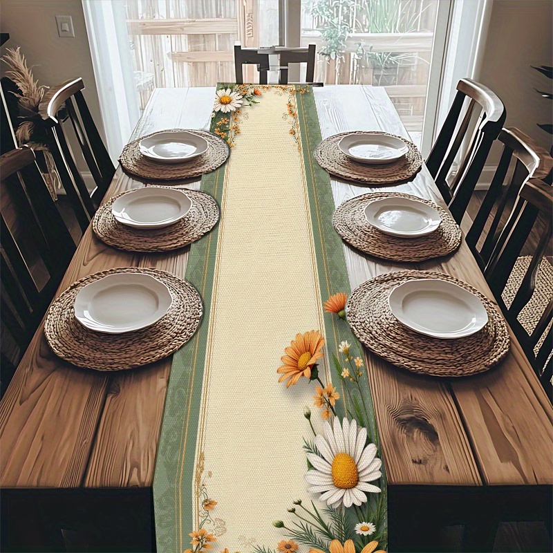 데이지 해바라기 테이블 러너 1개, 단면 2D 프린트  - Linen Table Runner 리뷰 및 가격
